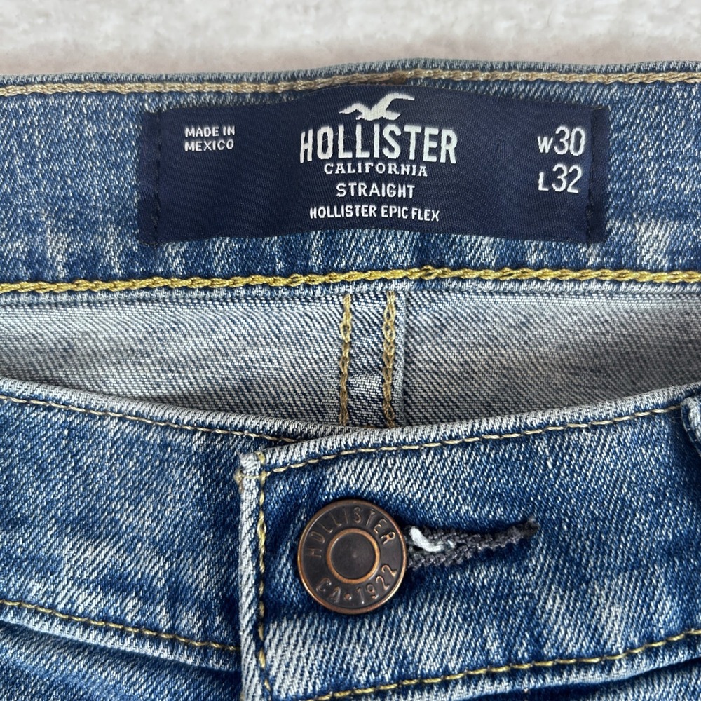 Hollister Mens Straight Epic Flex Medium Wash Blue Denim Jeans 30x32 331D2291